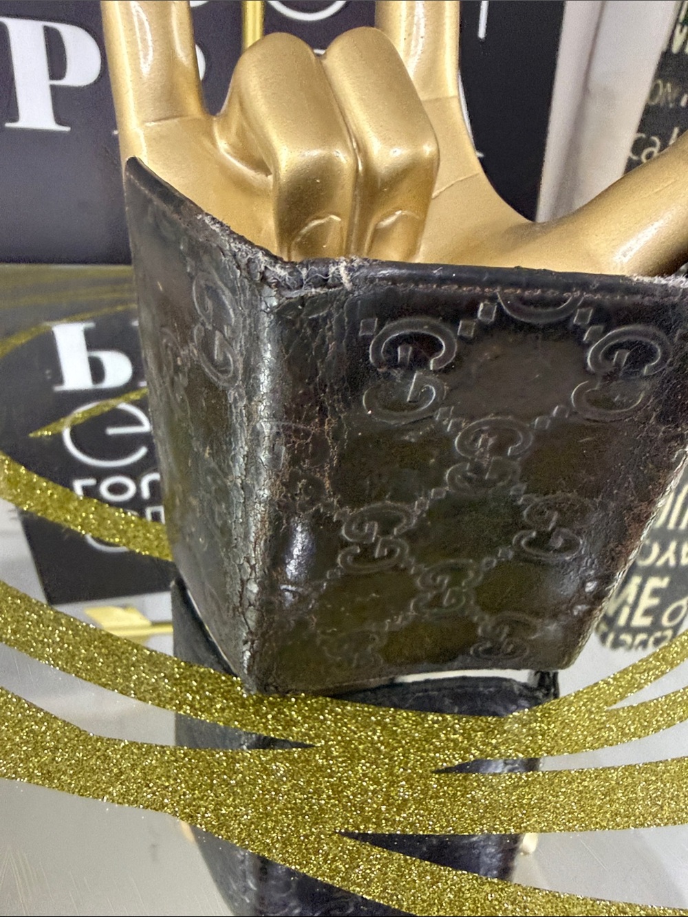 Gucci Black Embossed Monogram Leather Trifold Wallet - Picture 7 of 7